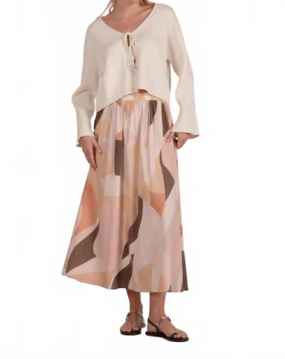 Elan Desert Skies Elastic Waist Midi Skirt In Neutral Prism In Animal Print