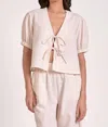 Elan Dolce Short Sleeve Top In Tan Seersucker In Pink
