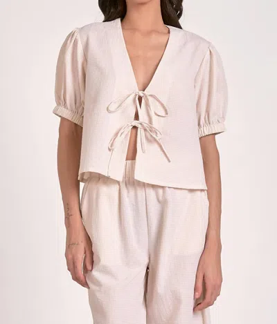 Elan Dolce Short Sleeve Top In Tan Seersucker In Pink