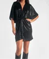 Elan Liquid Metal Dolman Sleeve Dress In Black In Black
