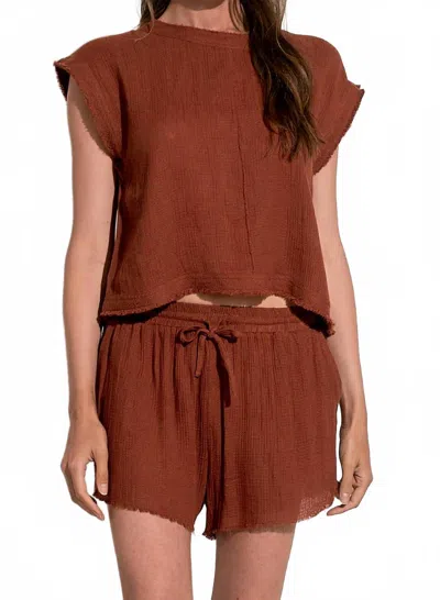 Elan Drawstring Shorts With Raw Edge In Clay In Brown