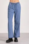 Elan Drawstring Straight Leg Pants In Denim Blue In Blue