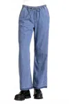 Elan Drawstring Straight Leg Pants In Denim Blue In Blue