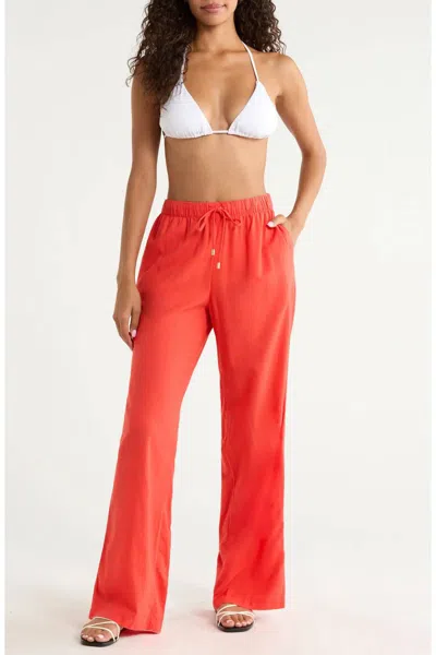 Elan Drawstring Wide Leg Cover-up Pants In Red In Pink