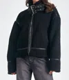 Elan Dutton Faux Shearling Bomber Jacket In Black In Black