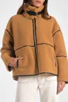 Elan Dutton Faux Shearling Coat In Curry In Multi