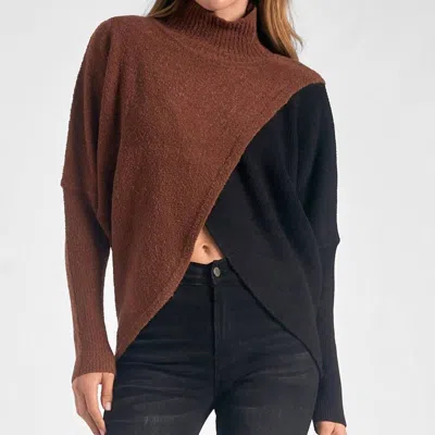 Elan Mock Neck Crossover Sweater In Brown