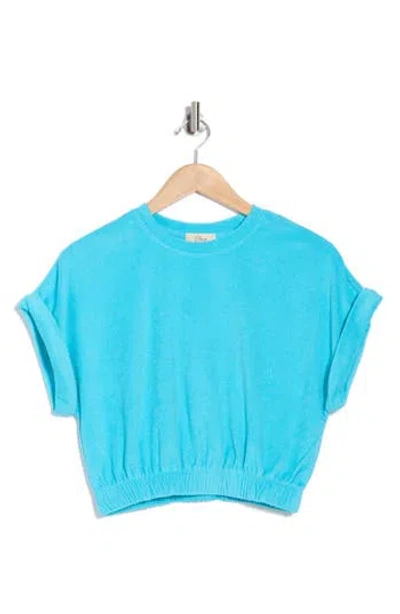 Elan Elastic Hem Cover-up Crop Top In Blue