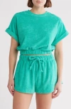 Elan Elastic Hem Cover-up Crop Top In Aqua