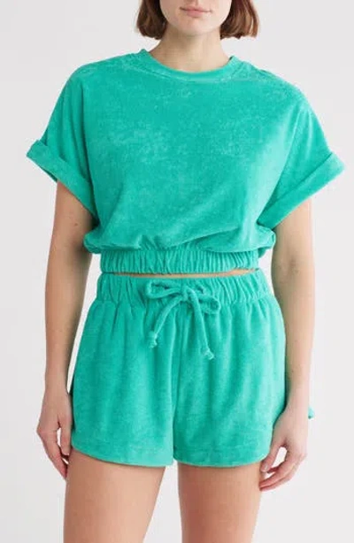 Elan Elastic Hem Cover-up Crop Top In Aqua