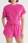 Elan Elastic Hem Cover-up Crop Top In Hot Pink