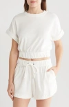 Elan Elastic Hem Cover-up Crop Top In Ivory