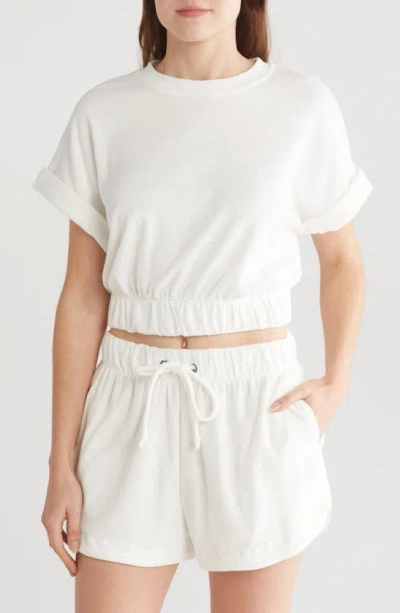 Elan Elastic Hem Cover-up Crop Top In Ivory