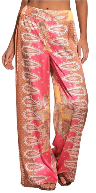 Elan Elastic Waist Print Pant In Pink Bali Print In Multi