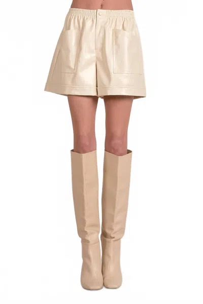 Elan Elastic Waistband Shorts In White In Gold