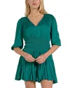 Elan Elbow Sleeve Smocked Mini Dress In Emerald