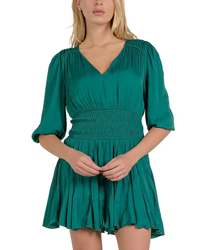 Elan Elbow Sleeve Smocked Mini Dress In Emerald