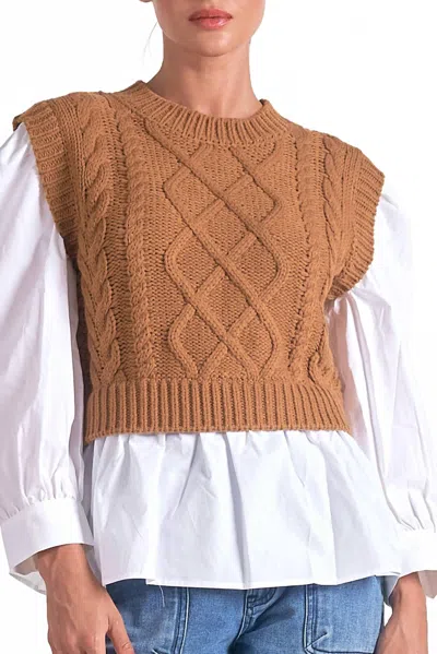 Elan Elisa Layered Sweater Vest In Dark Tan In Gray