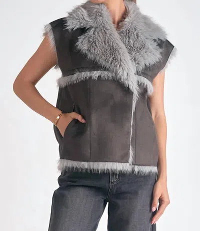 Elan Eloise Faux Fur Long Vest In Charcoal In Pink
