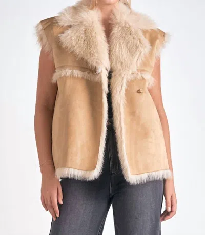 Elan Eloise Faux Fur Vest In Tan In Multi