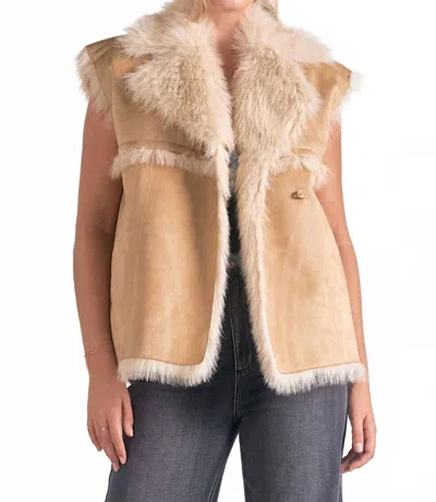 Elan Eloise Long Faux Fur Vest In Beige In Neutral