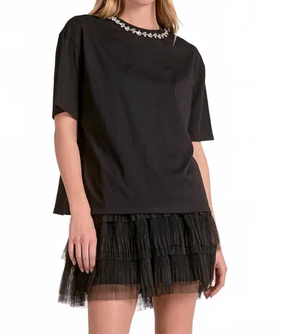Elan Embellished Neck Tee In Black