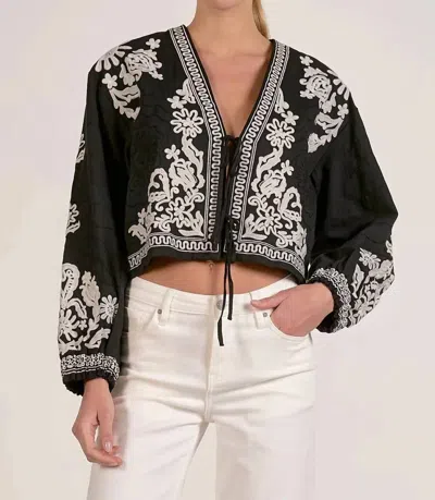 Elan Embroidered Tie Front Jacket In Black