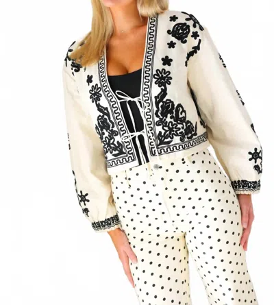 Elan Embroidered Tie Front Jacket In Natural In White