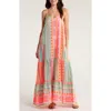 Elan Embroidered Tiered Cotton Blend Cover-up Maxi Dress In Multi