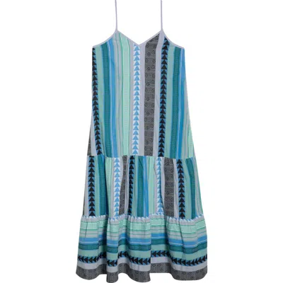 Elan Embroidered Tiered Cotton Blend Cover-up Maxi Dress In Blue