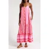 Elan Embroidered Tiered Cotton Blend Cover-up Maxi Dress In Red Two Tone