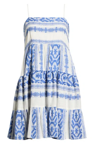 Elan Embroidered Tiered Cotton Cover-up Sundress In Blue