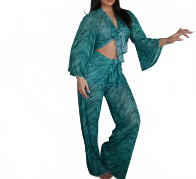 Elan Emerald Serpent Sheer Beach Pants In Aqua Havana Print In Green