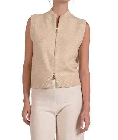 Elan Emily Zip Sweater Vest In Sand In Brown