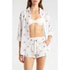 Elan Evil Eye Print Button-up Cover-up Shirt In White