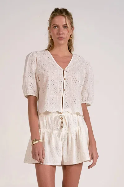 Elan Eyelet Button Up Top In White In Neutral