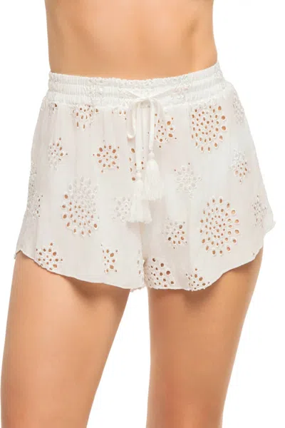 Elan Eyelet Embroidered Shorts In White In Animal Print