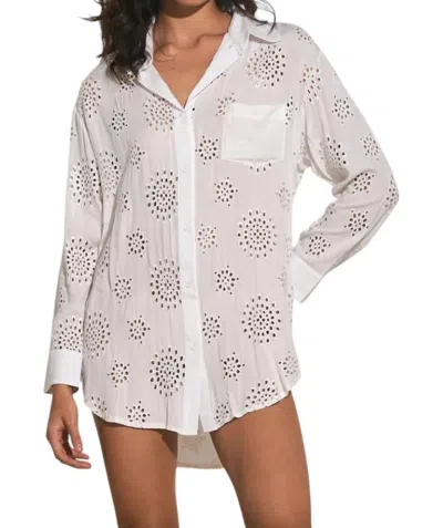Elan Eyelet Long Sleeve Cover-up In White