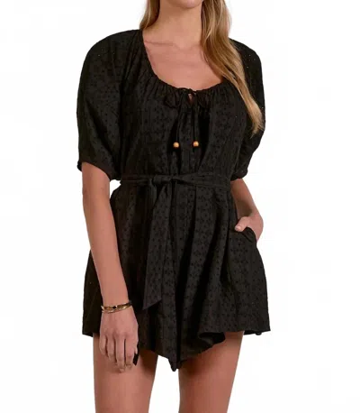 Elan Eyelet Scoop Neck Romper In Black