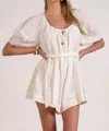 Elan Eyelet Tie Front Romper In White In White