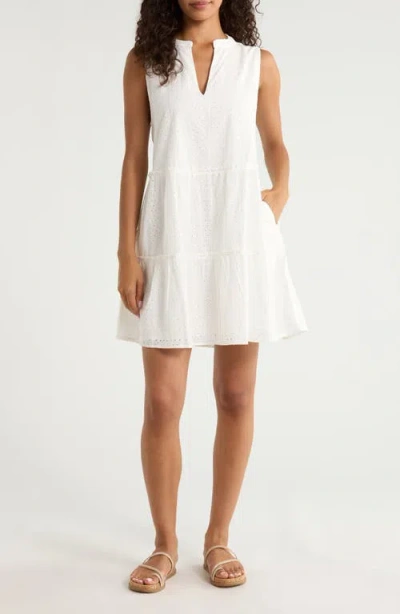 Elan Eyelet Tiered Sleeveless Cover-up Minidress In White