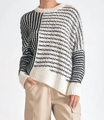 Elan Fall Sweater In Black White Stripe In Multi
