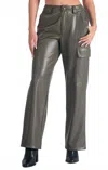 Elan Faux Leather Cargo Pant In Olive In Green