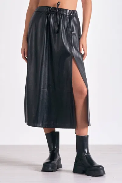 Elan Faux Leather Midi Skirt In Black