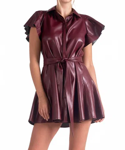 Elan Faux Leather Mini Dress In Burgundy