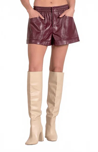 Elan Faux Leather Shorts In Plum In Burgundy