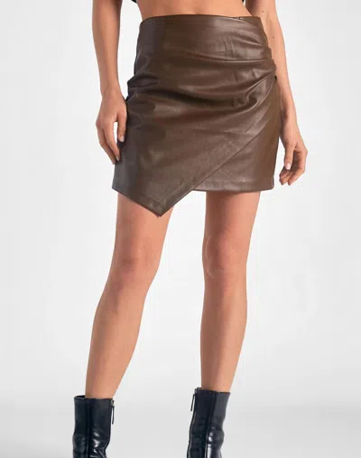 Elan Faux Leather Skirt In Brown