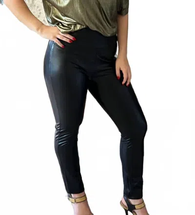 Elan Faux Leather Straight Pants In Black In Blue