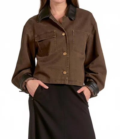 Elan Faux Leather Trim Jacket In Cocoa In Brown