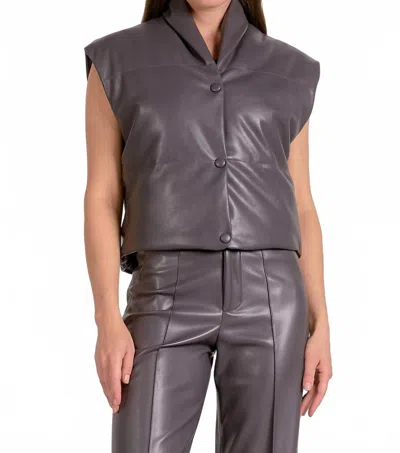 Elan Faux Leather Vest In Charcoal In Purple